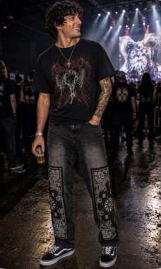 Rebel Vengeance Jeans Mens 34 Black Wash Bandana Print Straight Skate Goth Y2K